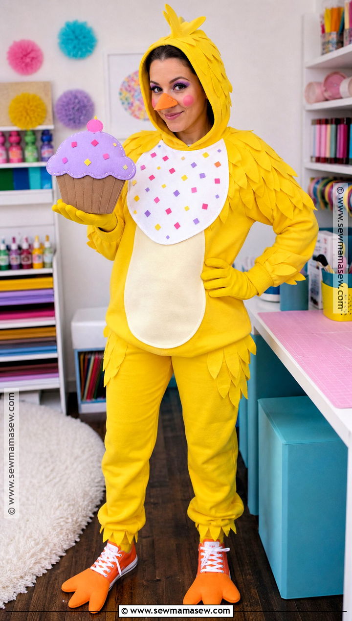 DIY Chica Costume With Yellow Hoodie - 30 Chica Halloween Costume Ideas