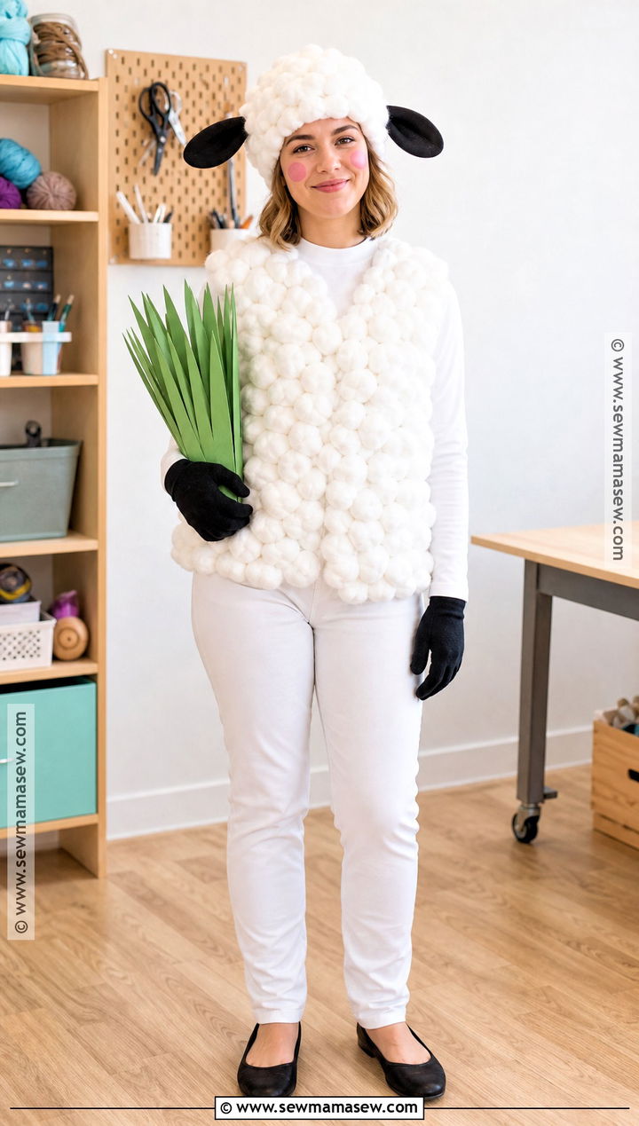 DIY Cotton Ball Lamb Costume - 30 lamb halloween costume ideas
