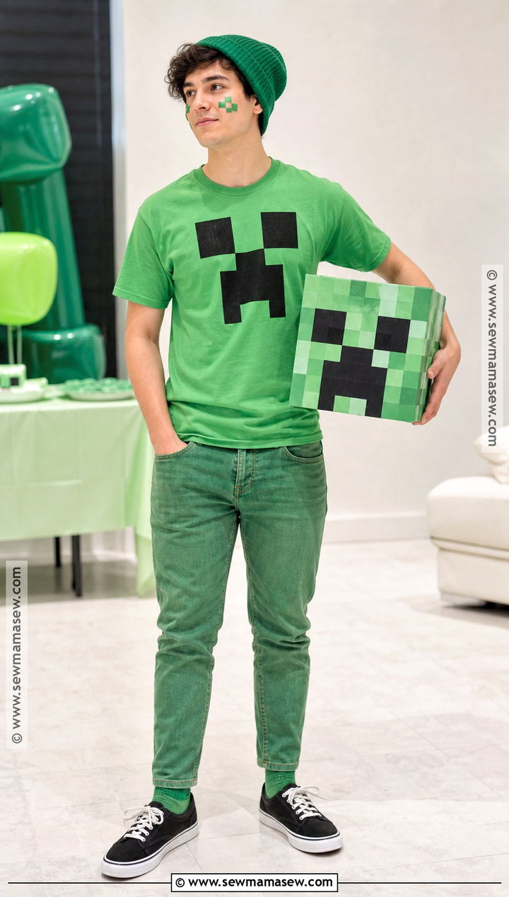 DIY Creeper Costume With Pixel T Shirt - 30 creeper costume ideas