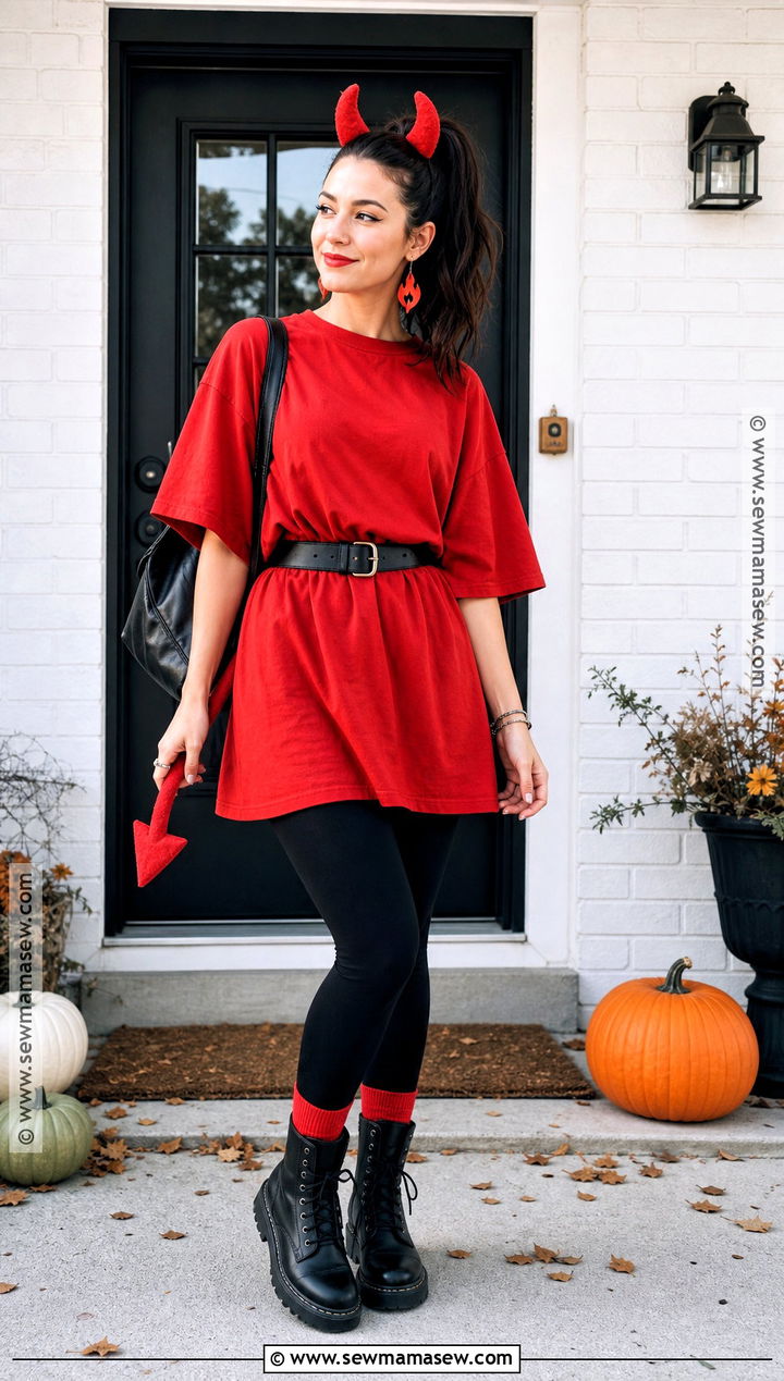DIY Devil Costume With Black Leggings - 30 Devil Halloween Costume Ideas for Women