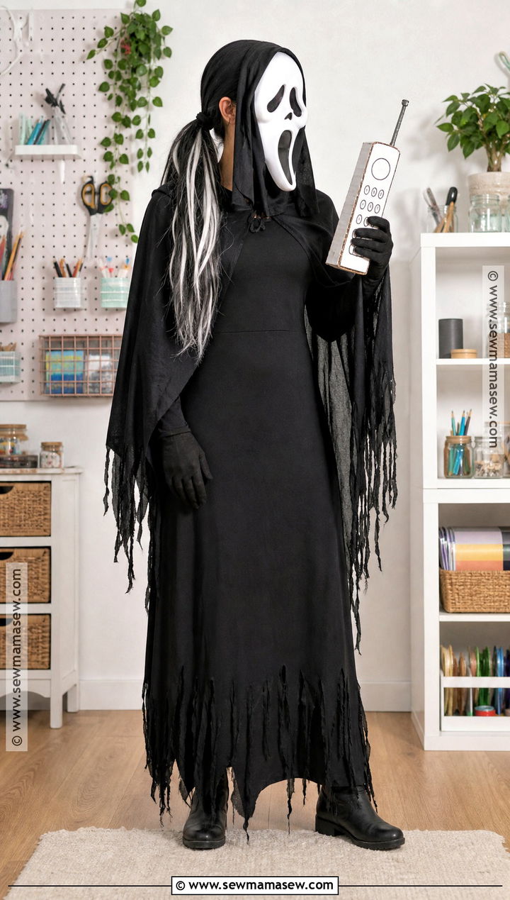 DIY Ghost Face Costume With Black Maxi Dress - 45 ghost face costume ideas for women