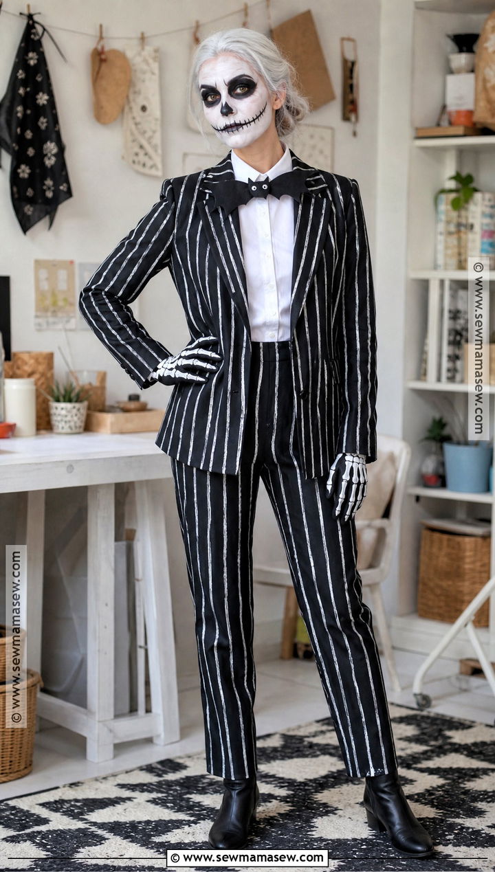 DIY Jack Skellington Costume With Painted Stripes - 30 Jack Skellington Costume Ideas for Women