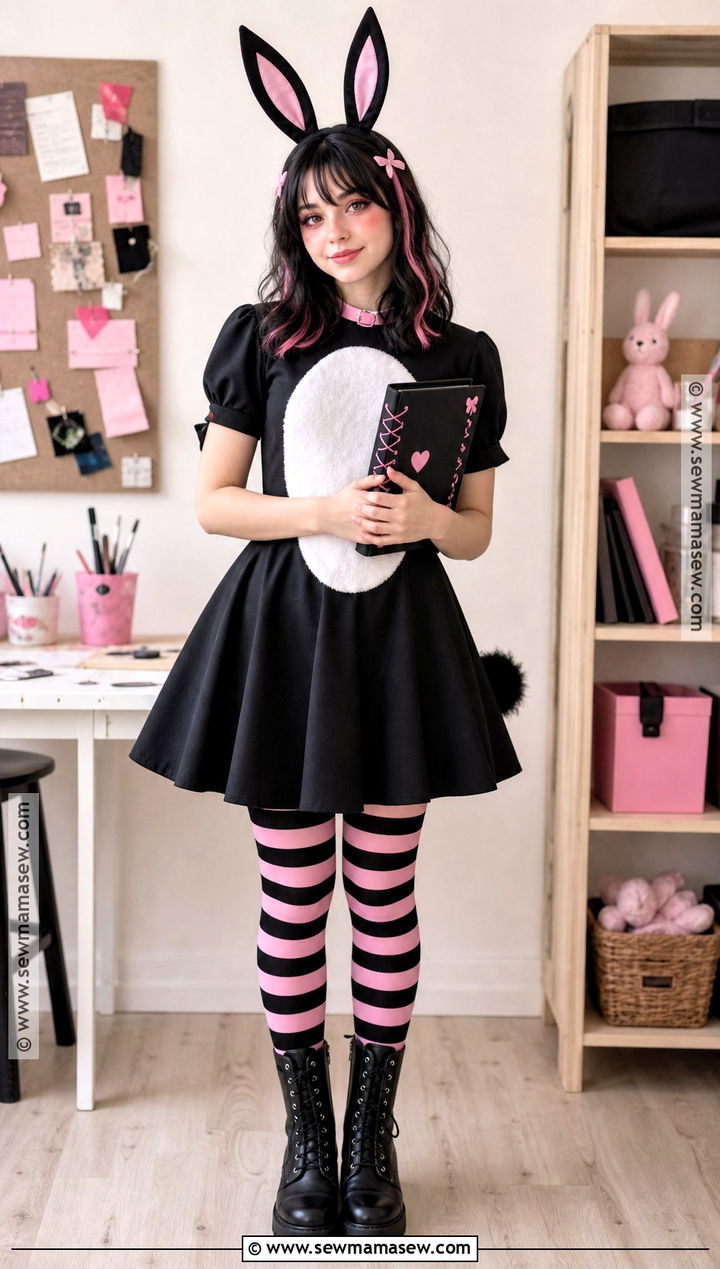 DIY Kuromi Costume With Black Dress - 40 kuromi costume ideas