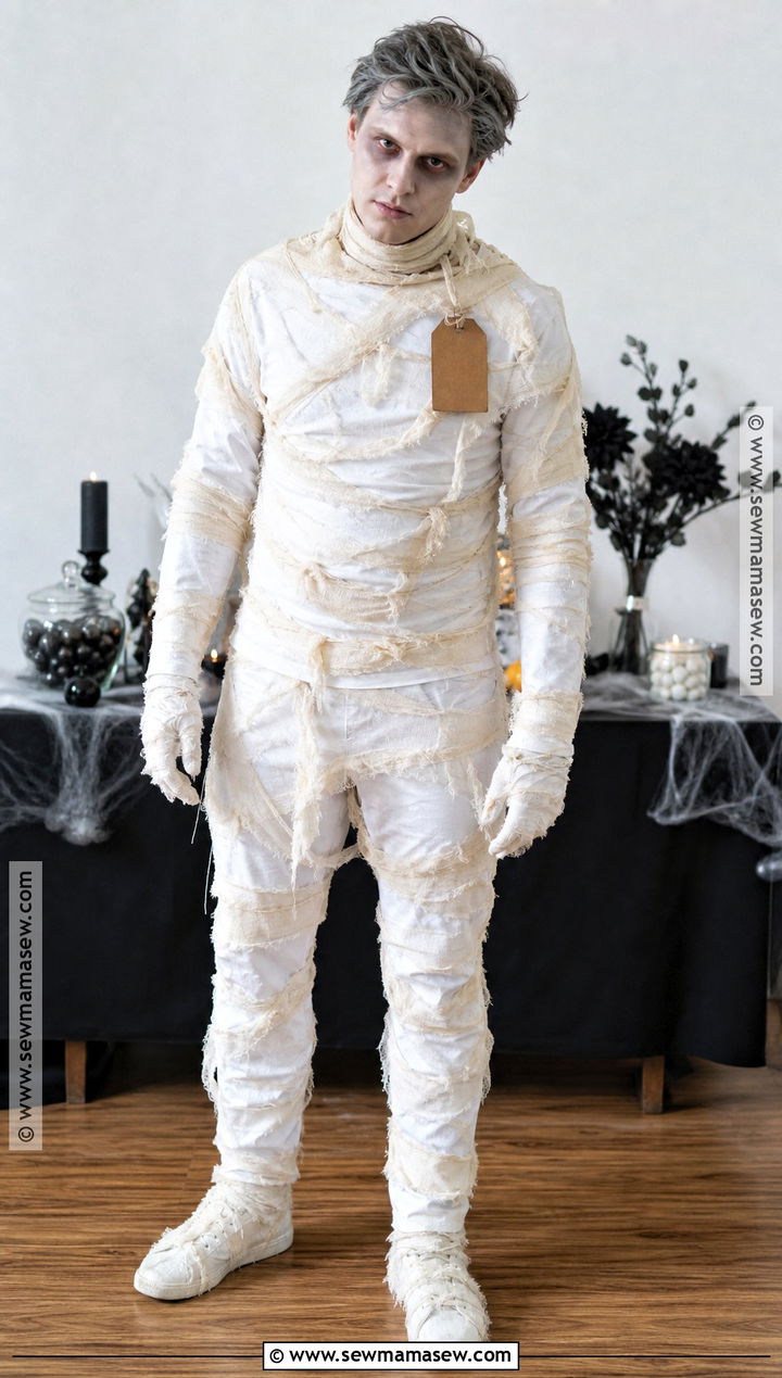 DIY Mummy Costume With Fabric Strips - 30 Low Budget Halloween Costumes