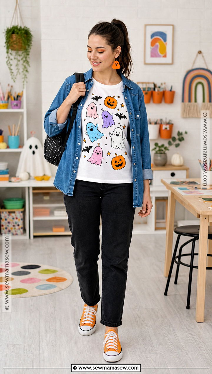 DIY Painted Halloween T Shirt With Black Jeans - 30 halloween tshirt ideas