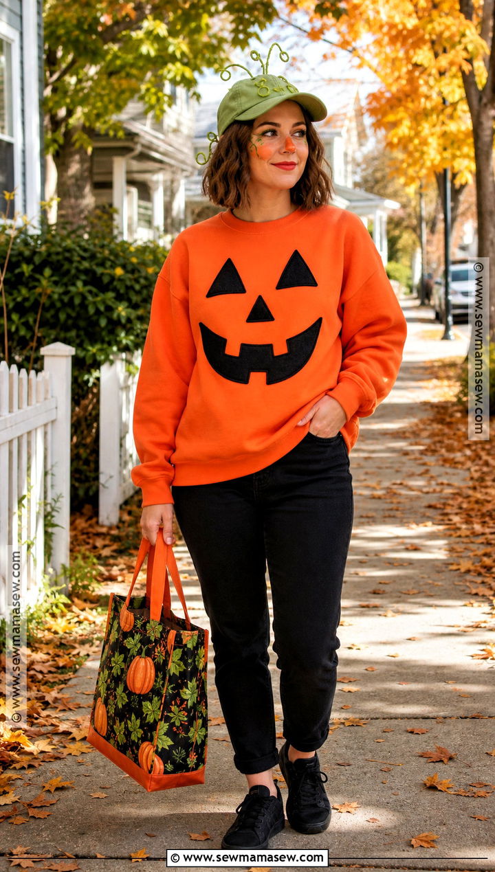 DIY Pumpkin Sweatshirt Costume - 40 pumpkin costume ideas