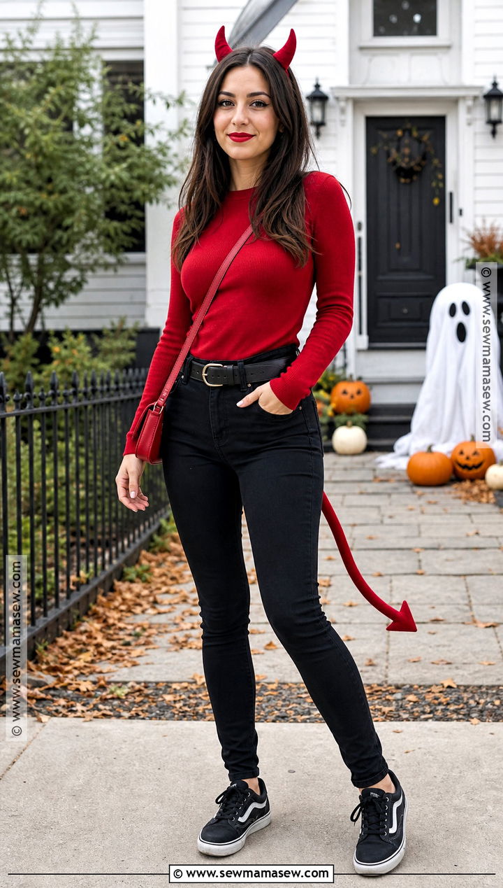 DIY Red Top And Jeans Devil Costume - 40 devil costume ideas for women
