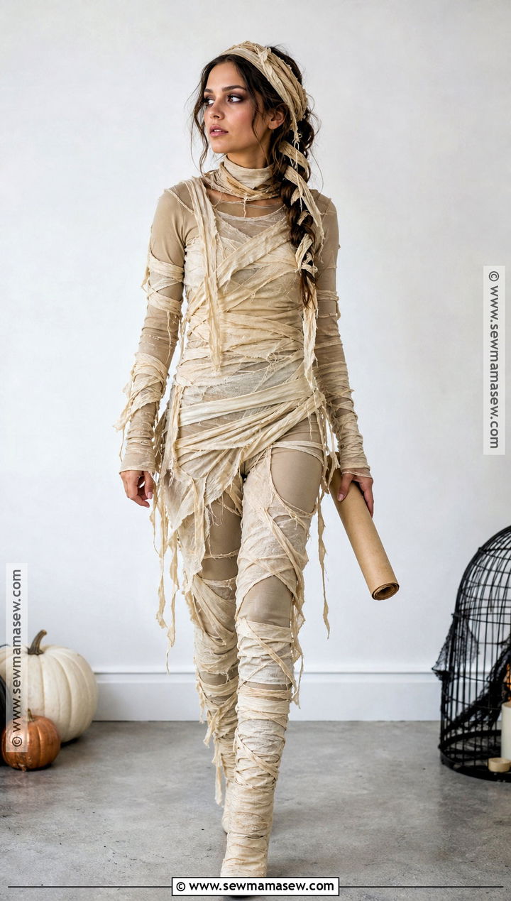 DIY Tea Stained Mummy Costume - 35 mummy costume ideas for women