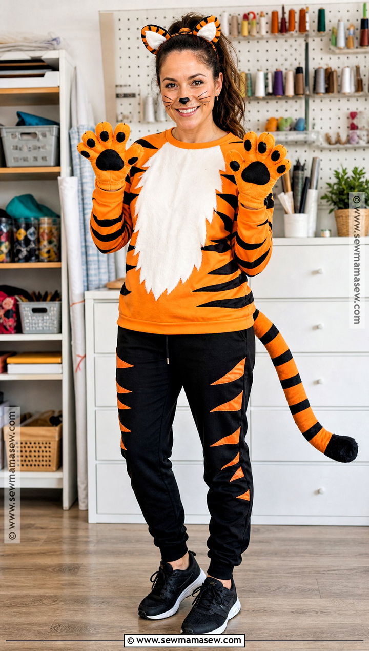 DIY Tiger Costume With Painted Sweatshirt - 30 tiger halloween costume ideas for women