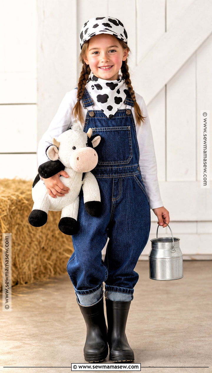 Dairy Farmer Costume With Plush Cow - 30 farmer costume ideas for kids