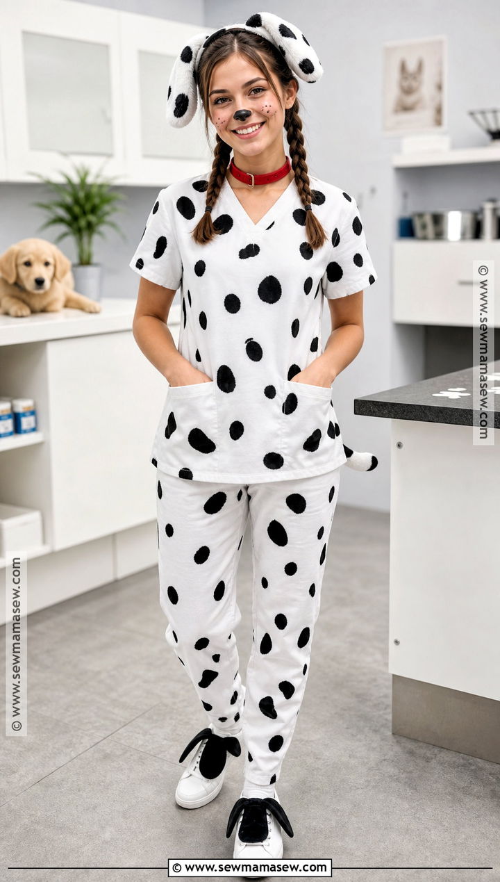 Dalmatian Puppy Costume With White Scrubs - 30 scrubs halloween costume ideas