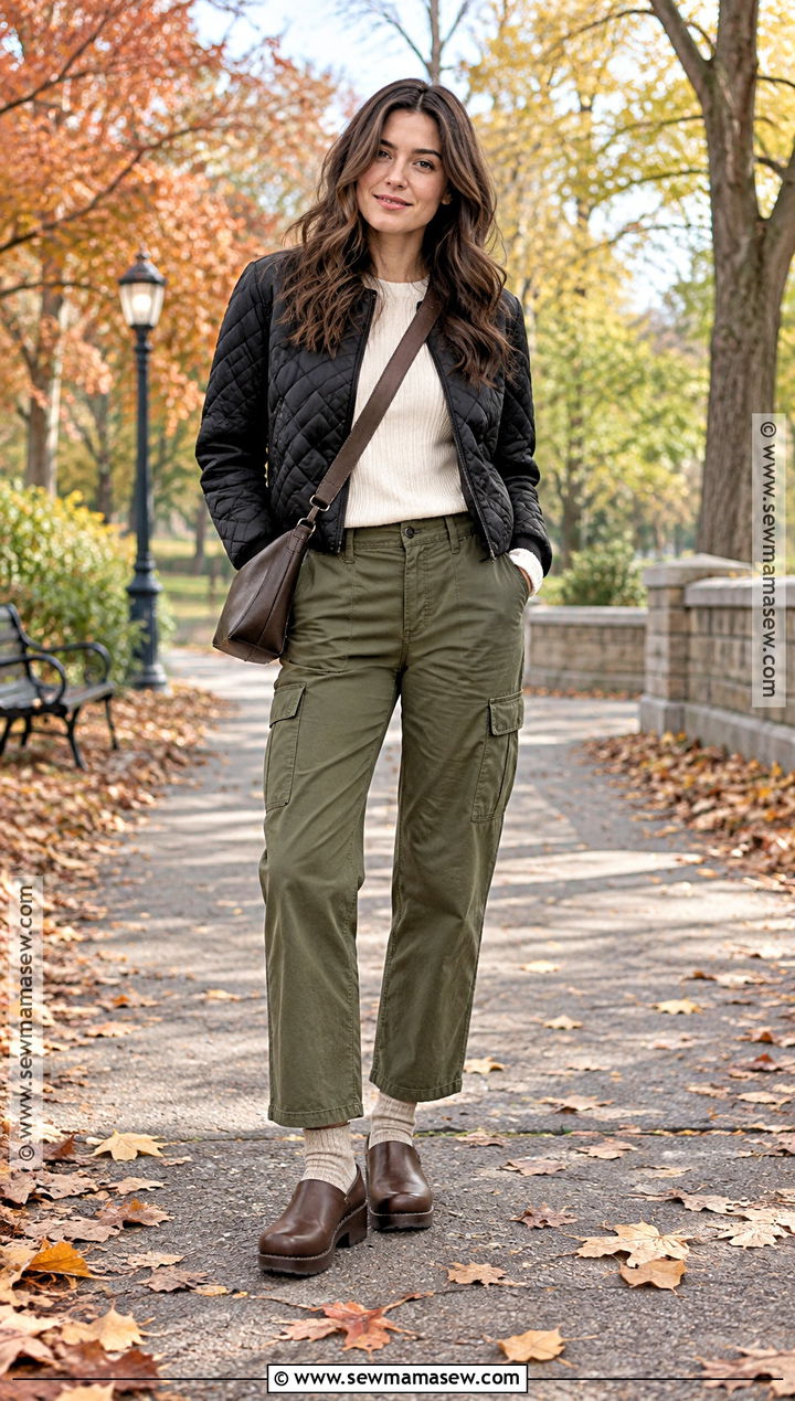 Dansko Clogs With Cargo Pants And Quilted Jacket - 15 dansko clogs outfit fall ideas