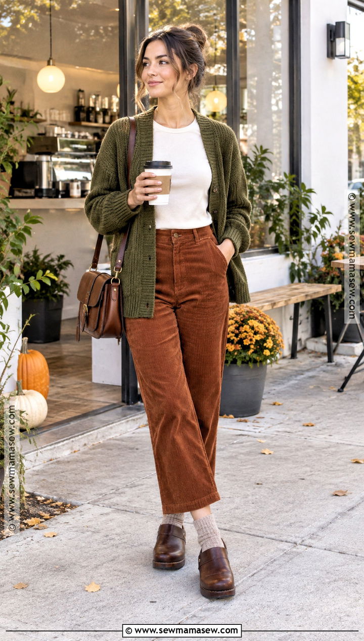 Dansko Clogs With Corduroy Pants And Cardigan - 15 dansko clogs outfit fall ideas