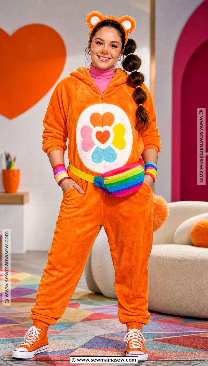 Dare To Care Bear Costume With Orange Rainbow Jumpsuit - 30 Carebear Costume Ideas for Women