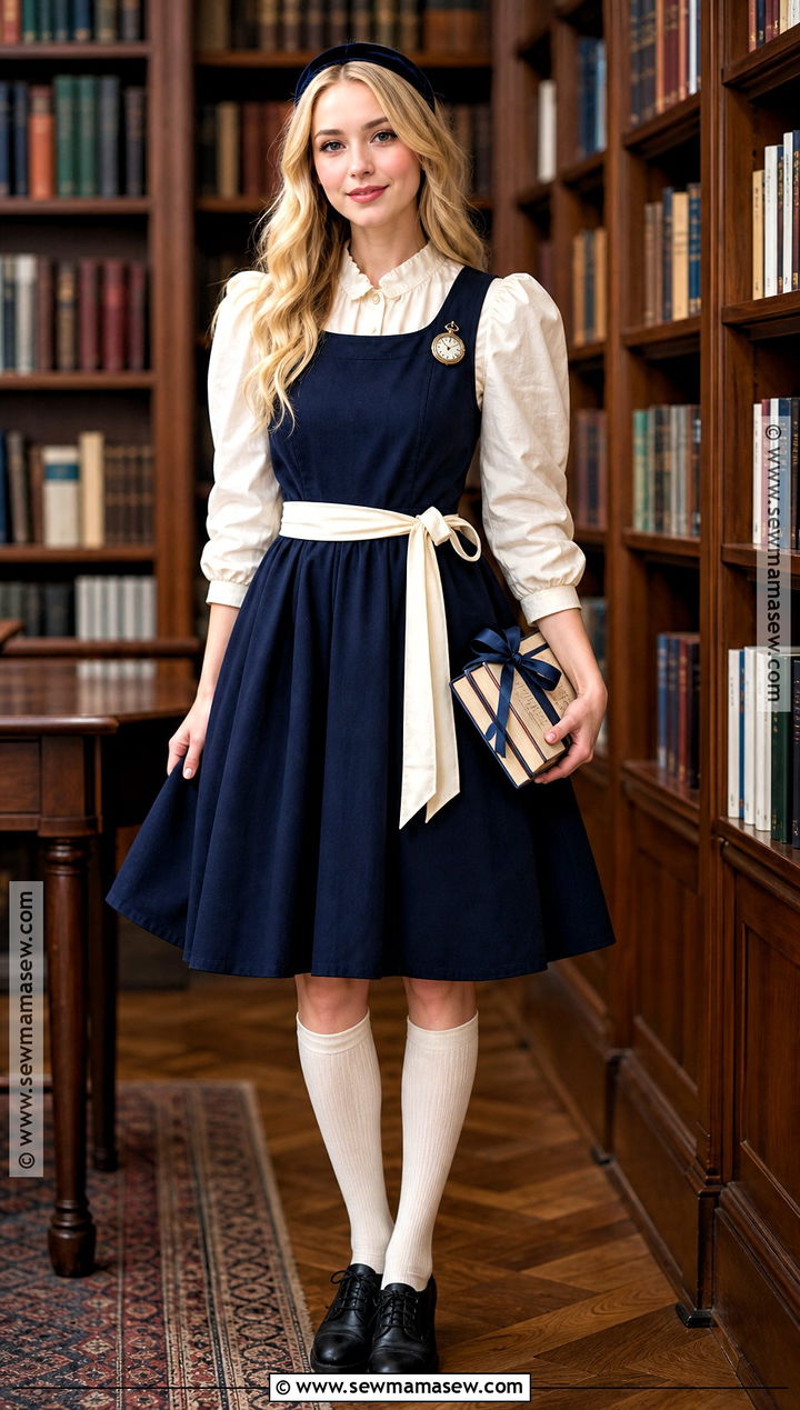 Dark Academia Alice Costume With Navy Pinafore - 40 alice costume ideas