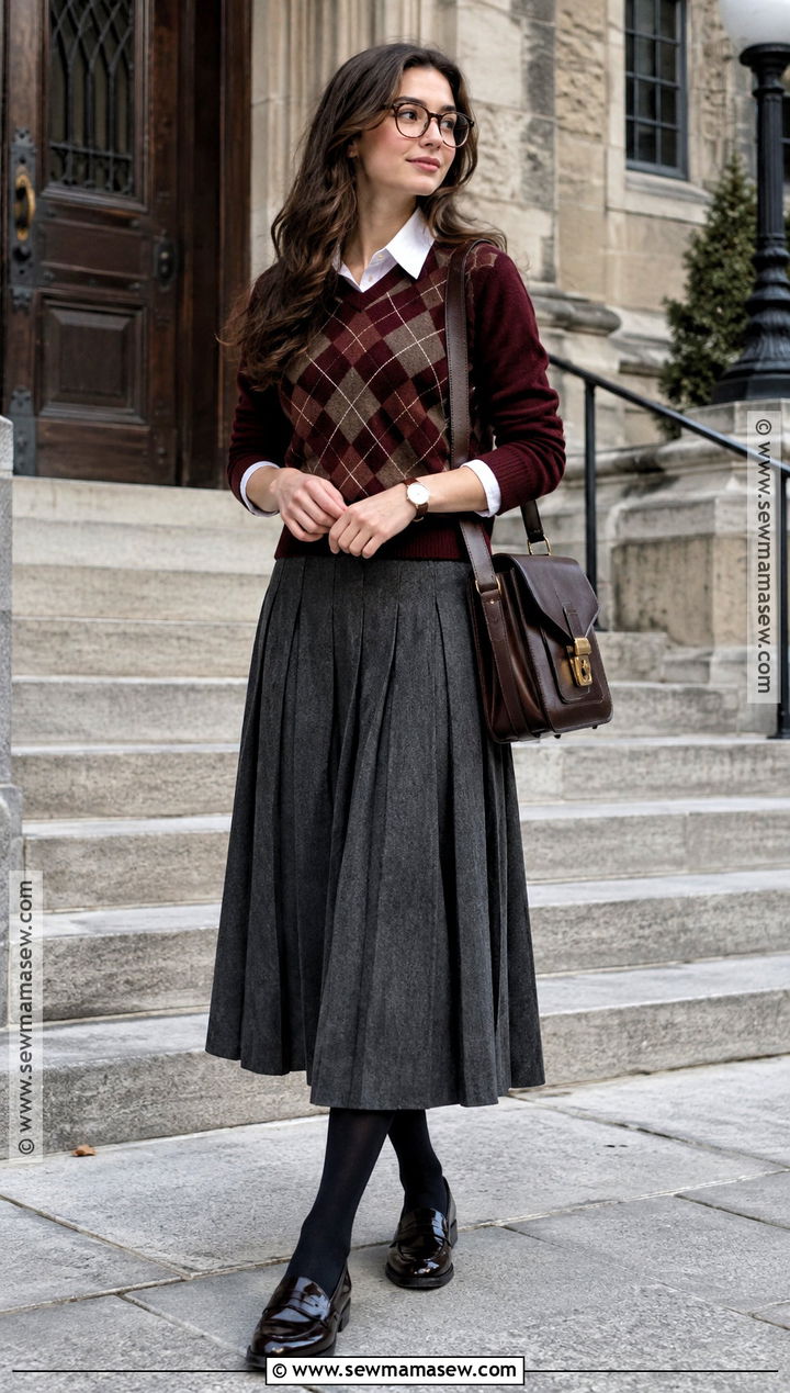 Dark Academia Argyle Sweater Outfit - 15 Aesthetic Fall Sweaters