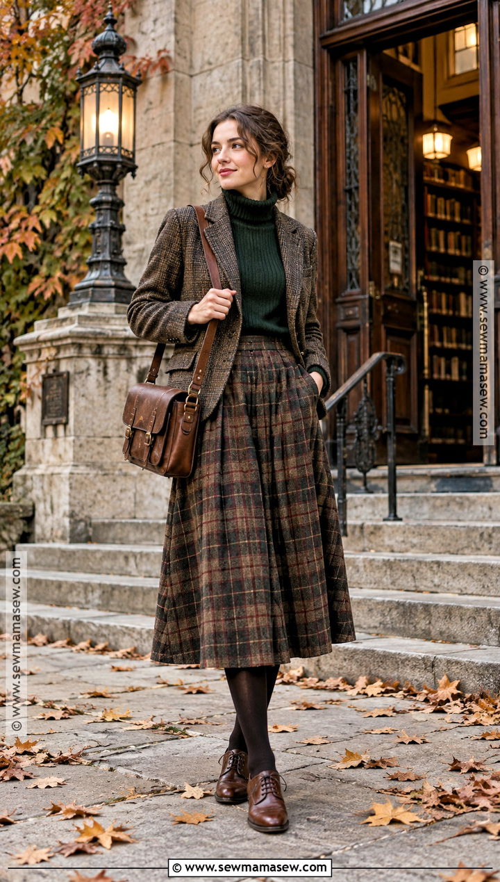 Dark Academia Autumn Plaid Skirt Outfit - 30 autumn aesthetic outfit ideas