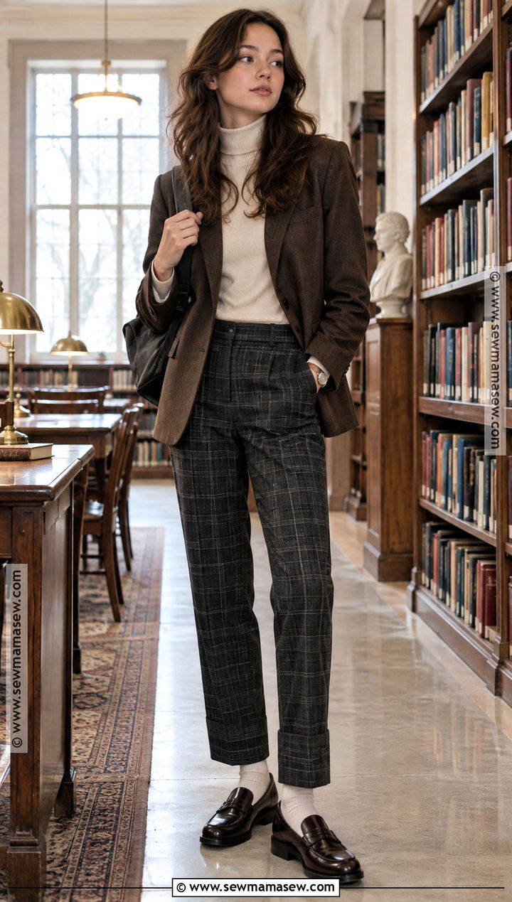 Dark Academia Blazer And Plaid Pants Outfit - 15 back to school outfits highschool aesthetic