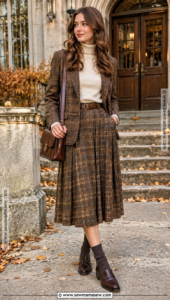 Dark Academia Blazer And Plaid Skirt Fall Outfit - 15 fall fashion 2026 aesthetic ideas