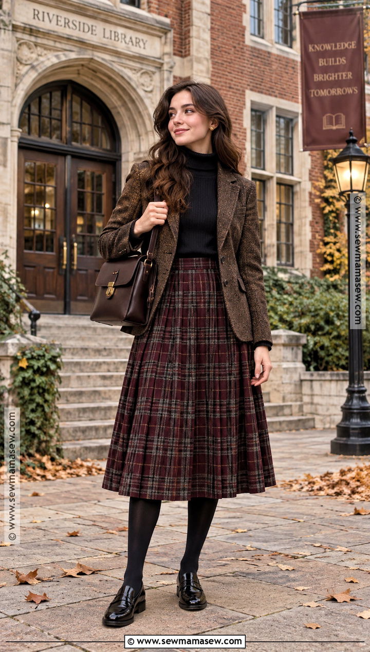 Dark Academia Blazer And Plaid Skirt Fall Outfit - 15 fall dark outfits for women