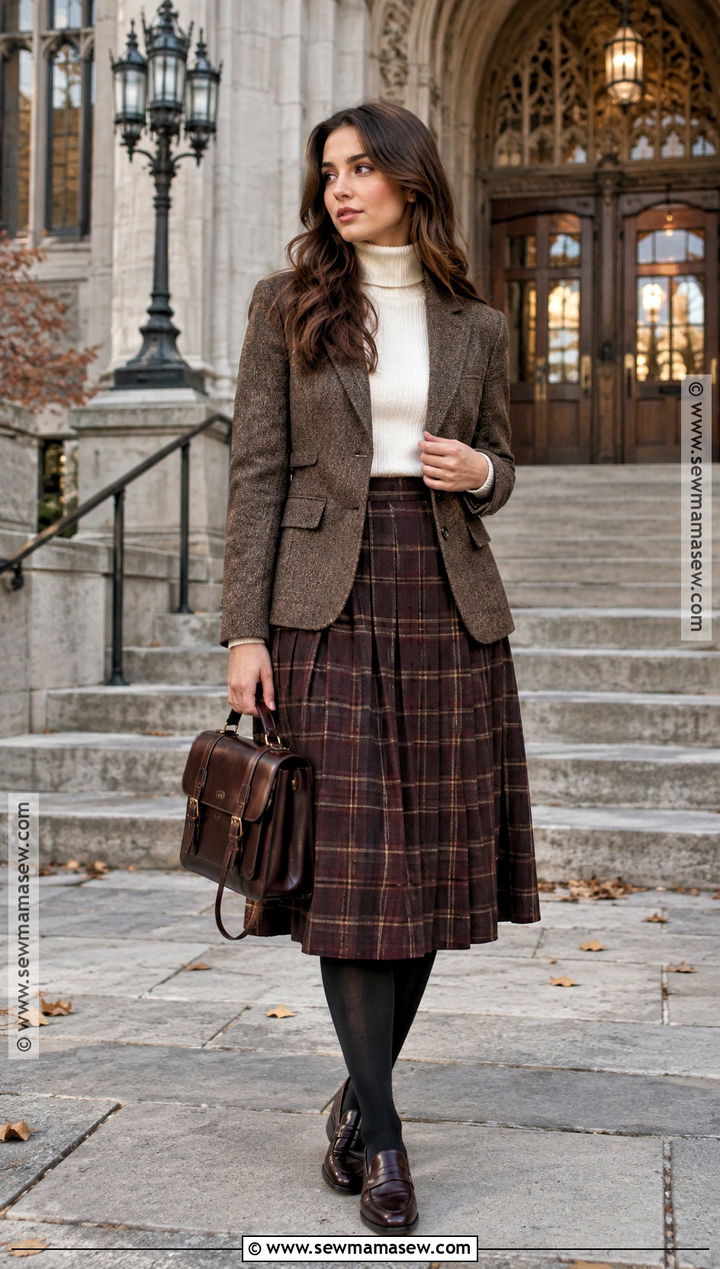 Dark Academia Blazer And Plaid Skirt Outfit - 20 autumn clothing aesthetic ideas