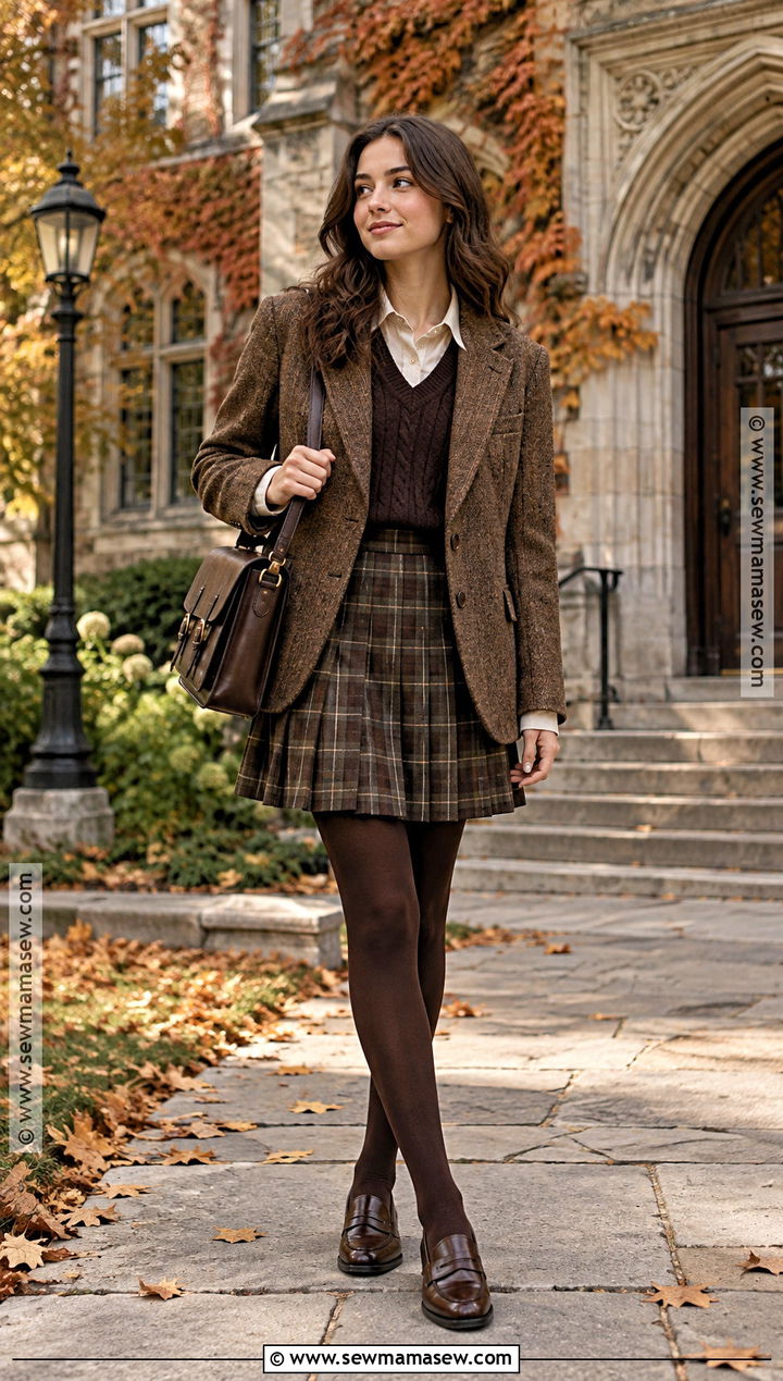 Dark Academia Blazer And Plaid Skirt Outfit - 15 fall outfit academia ideas