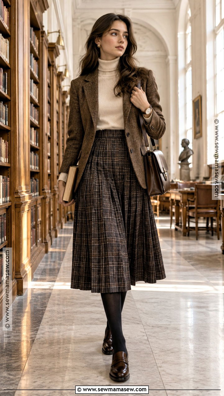 Dark Academia Blazer And Pleated Skirt Outfit - 20 back to school outfits aesthetic