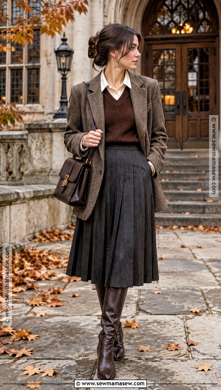 Dark Academia Blazer And Pleated Skirt Outfit - 20 alt fall fashion ideas