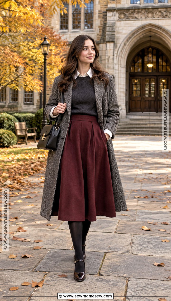 Dark Academia Burgundy Skirt Outfit - 20 Fall Outfits Dark Academia