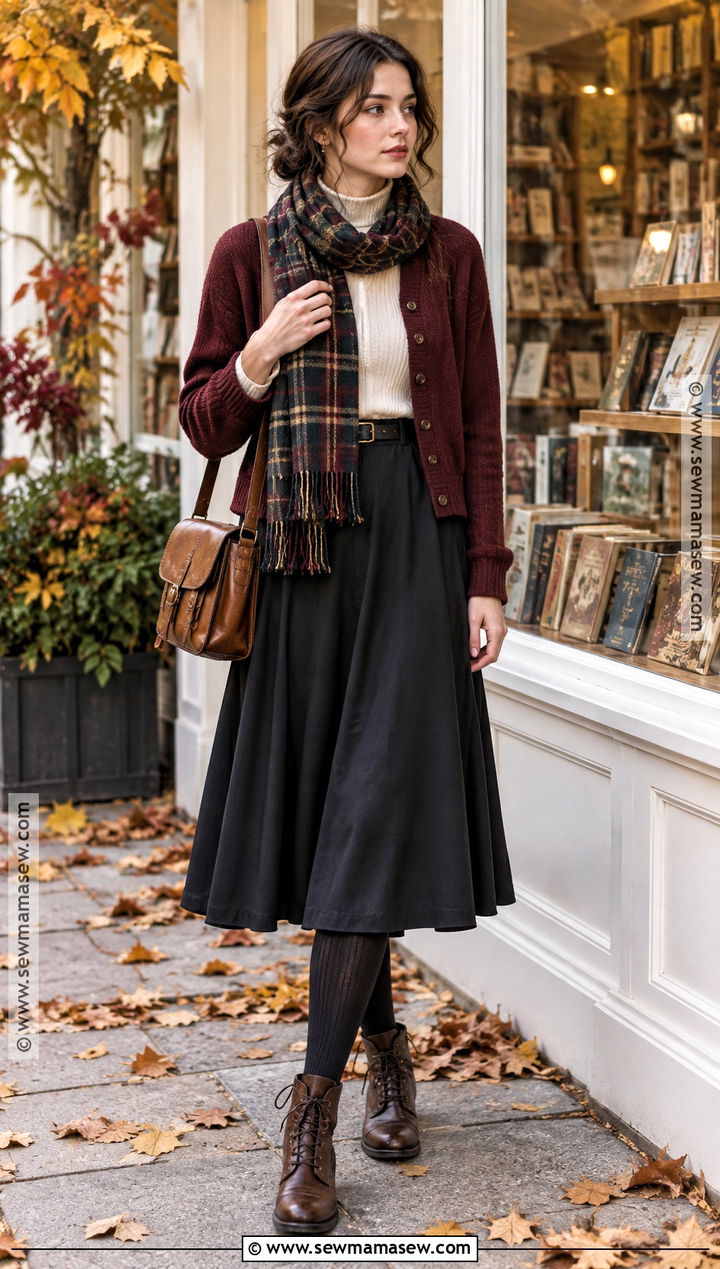 Dark Academia Cardigan And Midi Skirt Outfit - 20 Fall Outfits Dark Academia