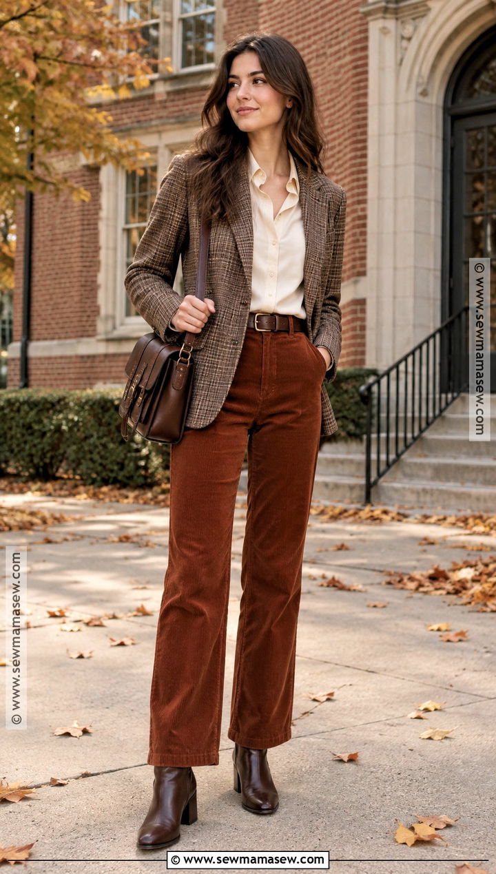 Dark Academia Corduroy Pants And Blazer Outfit - 15 fall outfit academia ideas