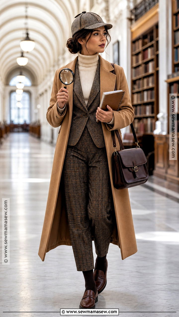 Dark Academia Detective Costume With Plaid Trousers - 30 halloween costumes modest