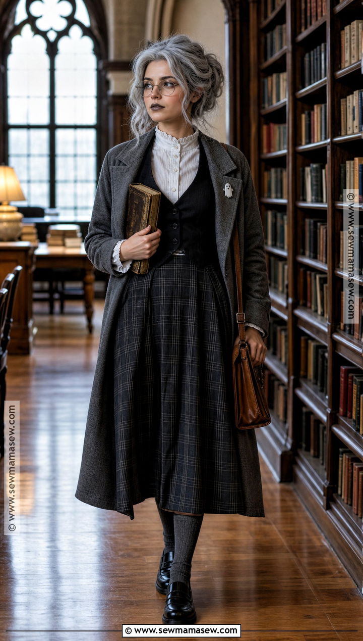 Dark Academia Ghost Costume With Plaid Skirt - 35 halloween aesthetic costume ideas