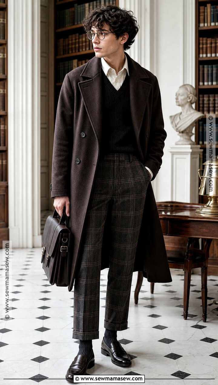 Dark Academia Halloween Outfit With Plaid Trousers - 30 Halloween Fashion Outfits