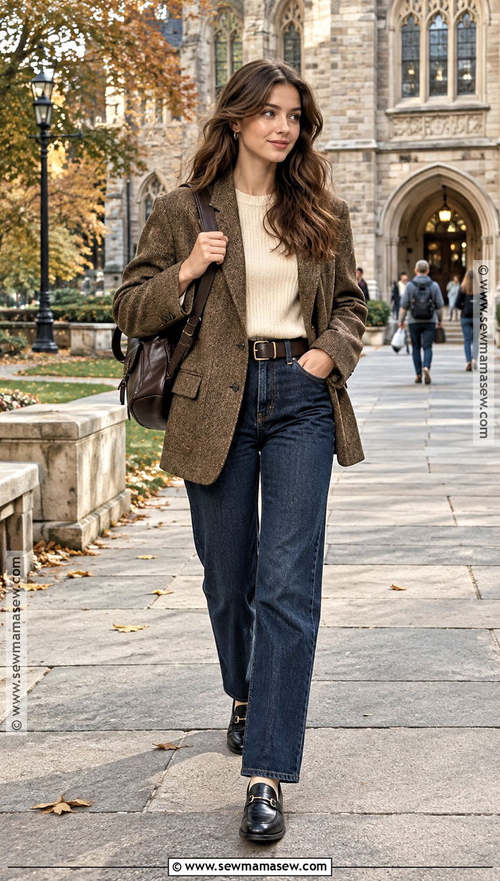 Dark Academia Jeans And Tweed Blazer Outfit - 15 Back To School Outfits Dark Academia