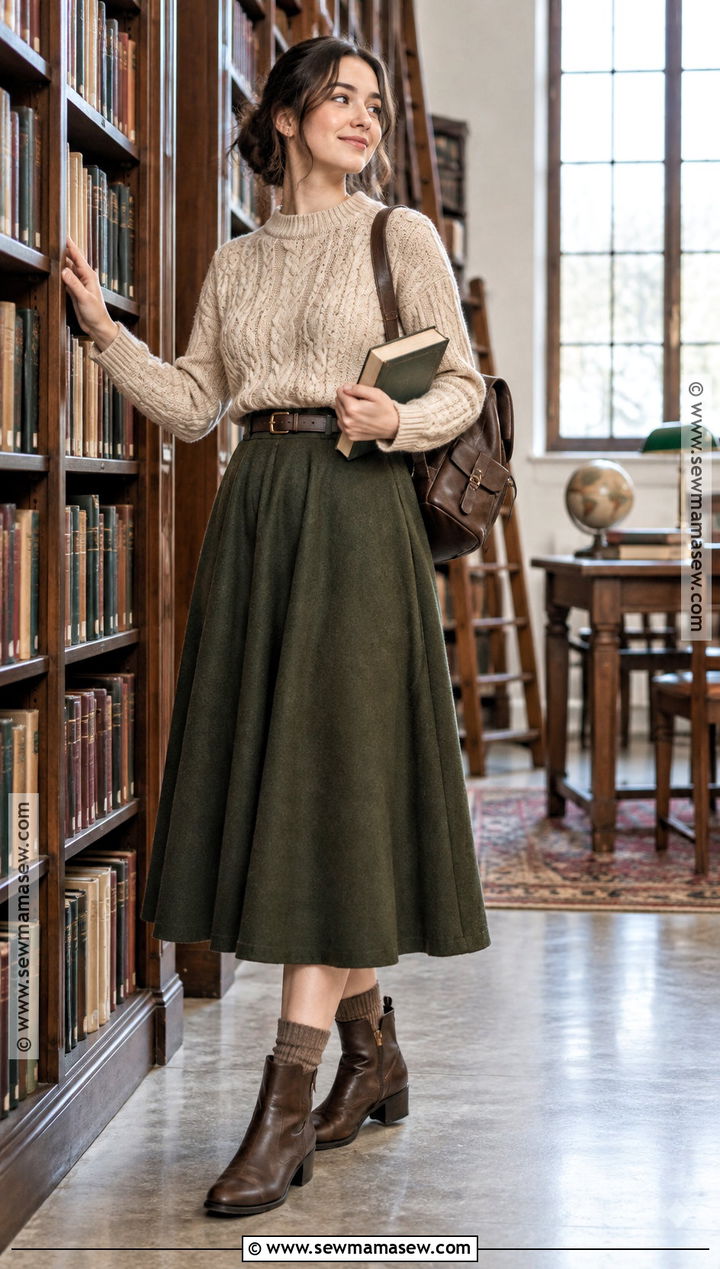 Dark Academia Midi Skirt And Knit Sweater Outfit - 15 Back To School Outfits Dark Academia