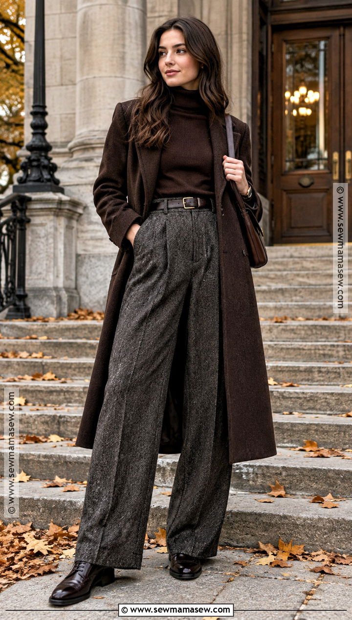 Dark Academia Turtleneck And Wide Leg Trousers Outfit - 15 fall outfit academia ideas