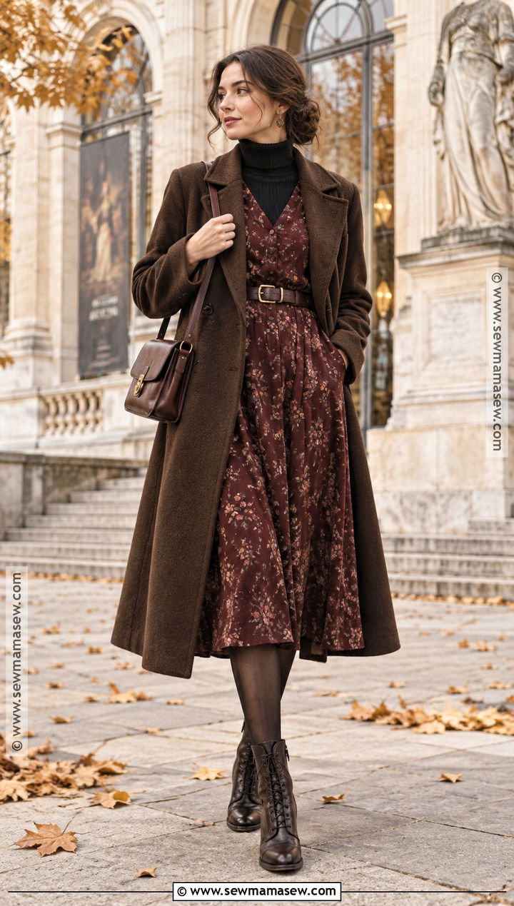 Dark Academia Wool Coat And Midi Dress Outfit - 15 fall outfit academia ideas