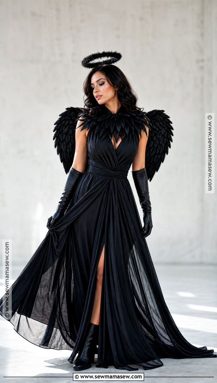Dark Angel Costume With Black Feather Wings - 35 all black costume ideas