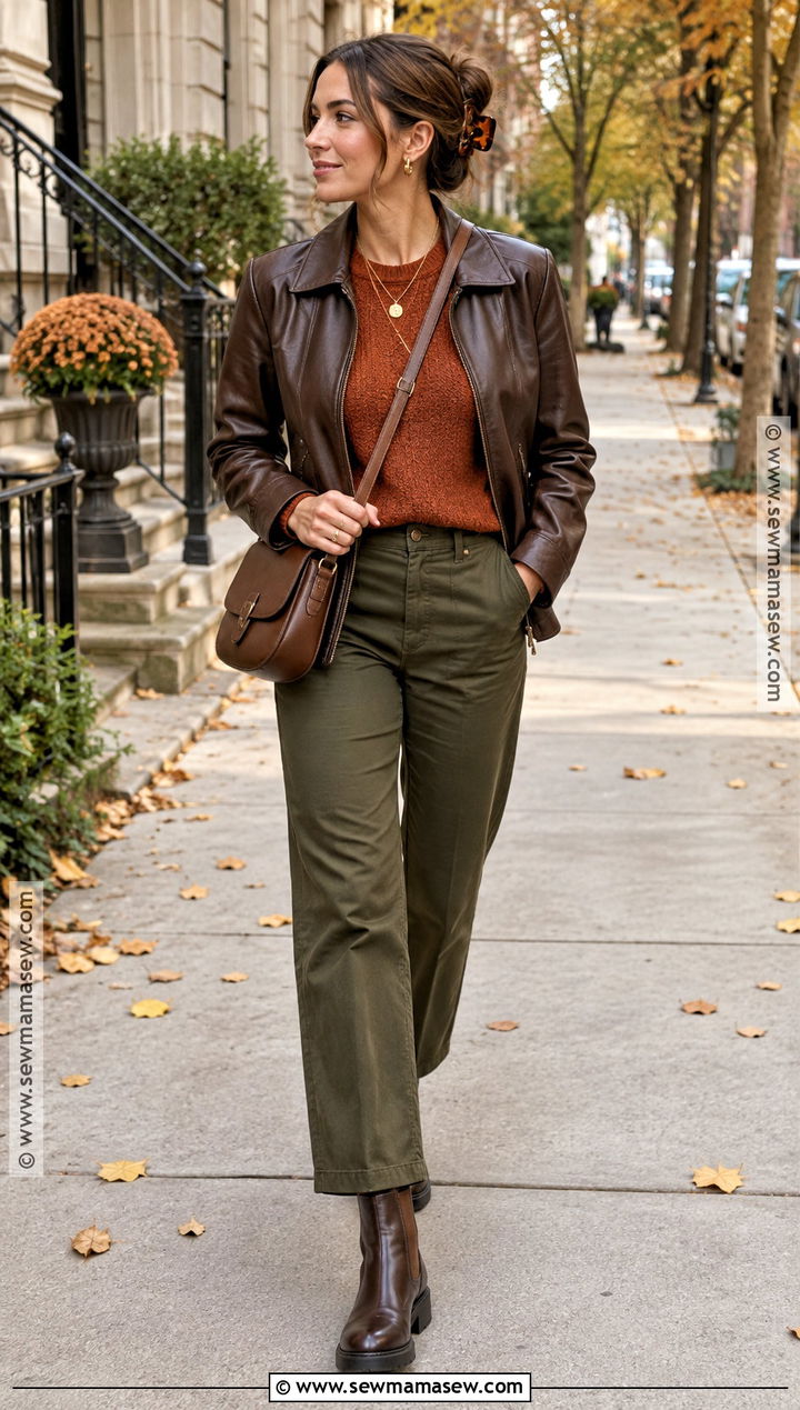 Dark Autumn Brown Leather Jacket Outfit - 25 dark autumn outfits