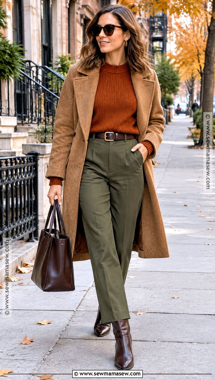 Dark Autumn Burnt Orange Sweater And Olive Pants Outfit - 20 Dark Autumn Outfits Color Palettes
