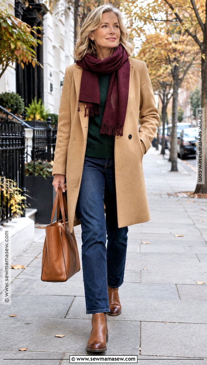 Dark Autumn Camel Coat And Dark Denim Outfit - 15 dark autumn outfits casual