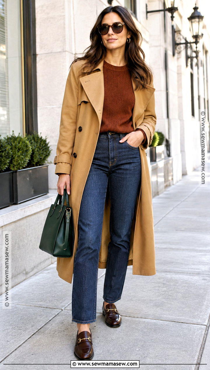 Dark Autumn Camel Trench Outfit - 15 Dark Autumn Color Clothes