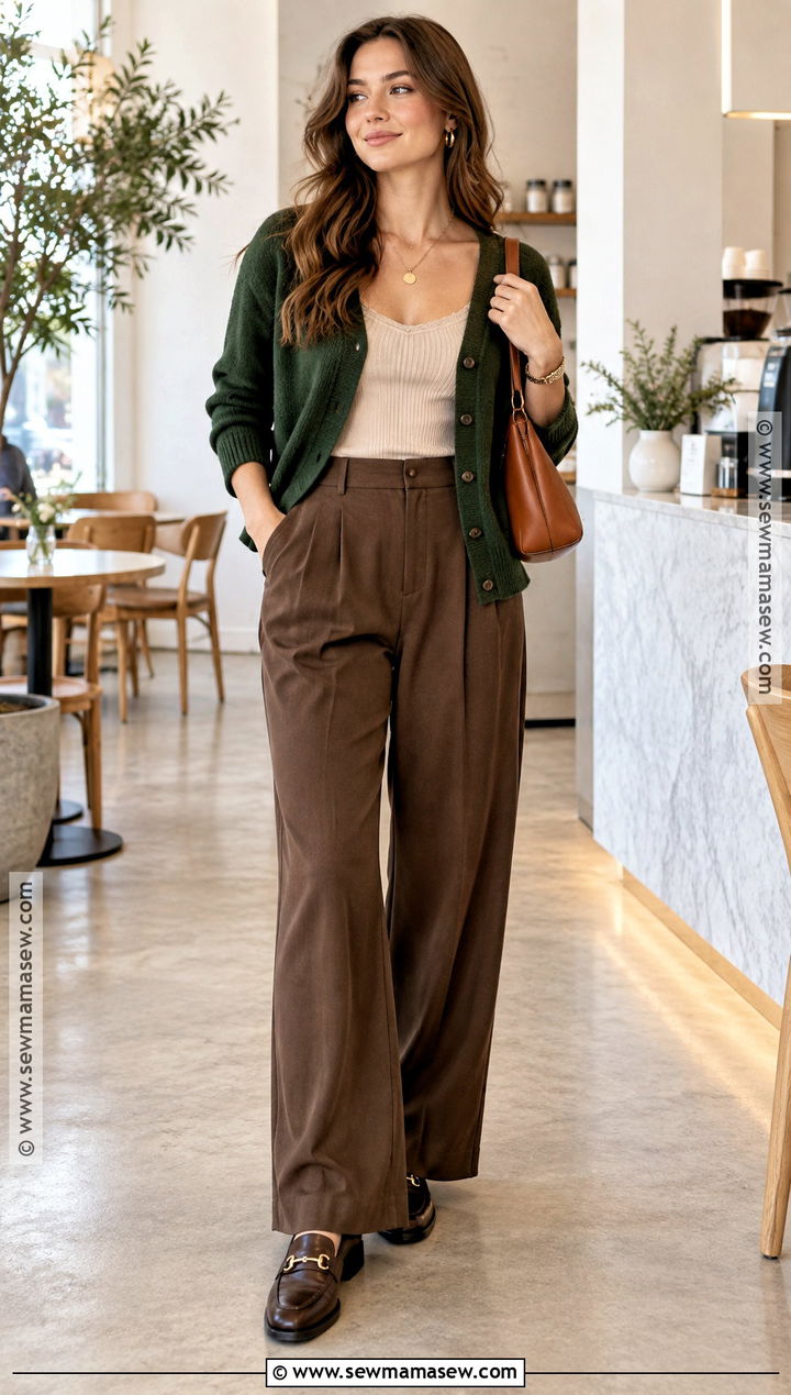 Dark Autumn Cardigan and Wide Leg Pants Outfit - 25 Dark Autumn Capsule Wardrobe Ideas