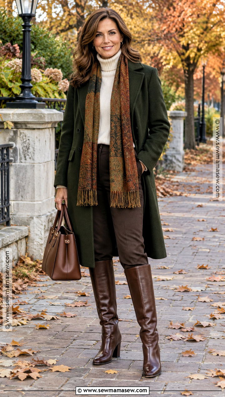 Dark Autumn Forest Green Coat Outfit - 15 Dark Autumn Color Clothes