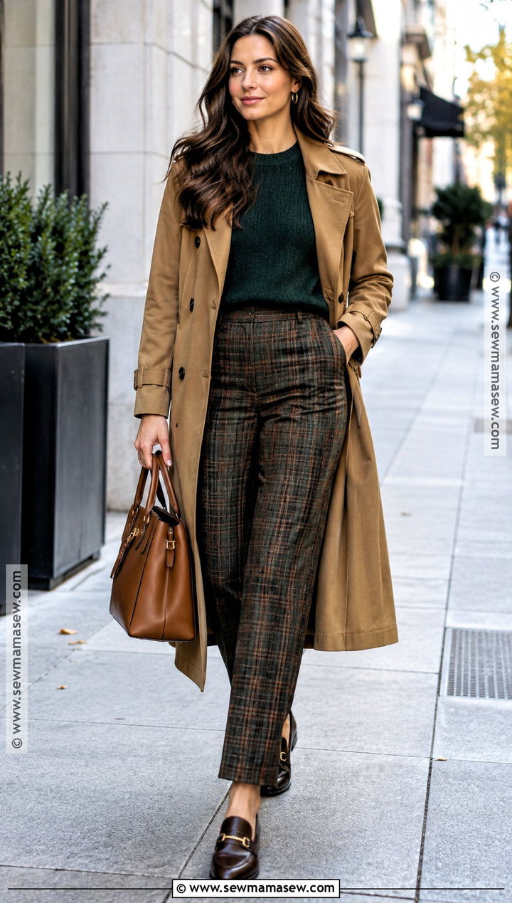 Dark Autumn Forest Sweater And Plaid Trousers Outfit - 20 Dark Autumn Outfit Ideas
