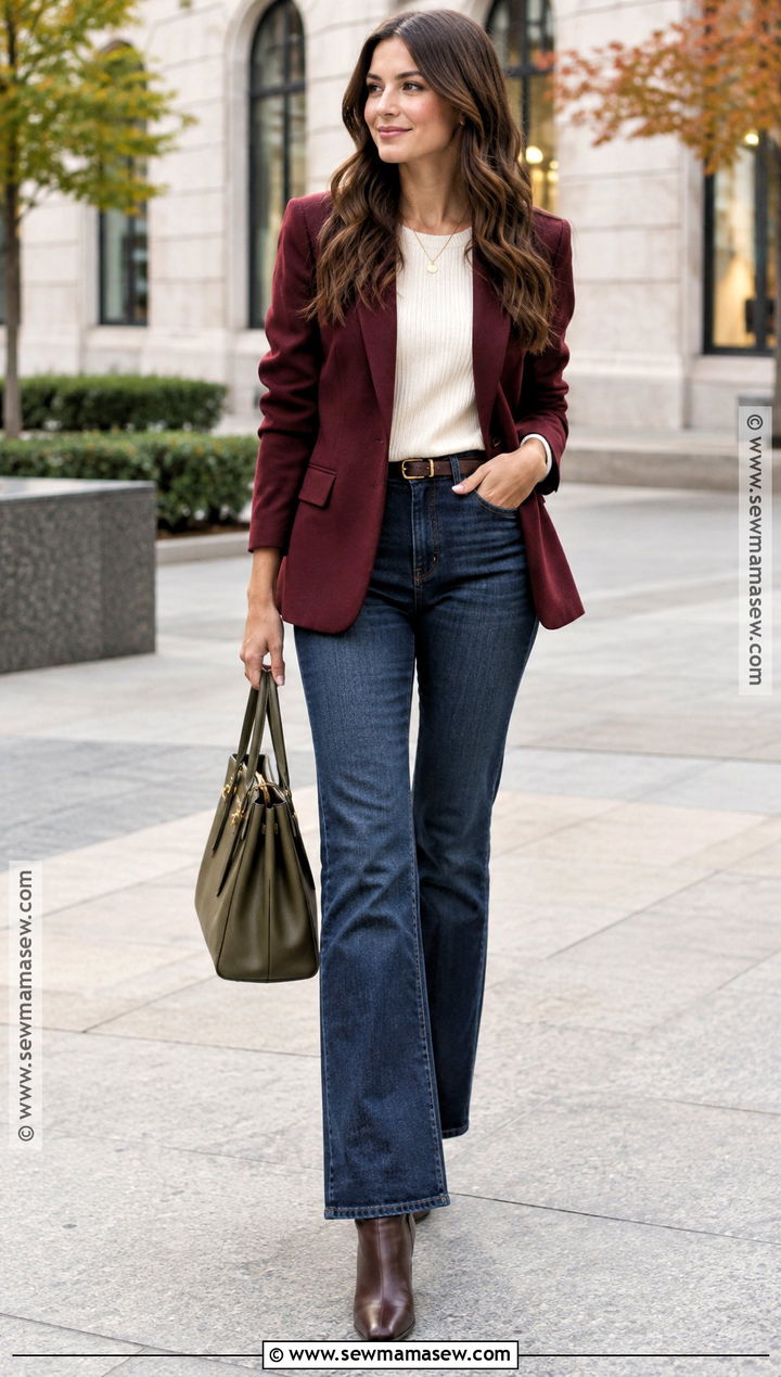 Dark Autumn Merlot Blazer And Dark Jeans Outfit - 20 Dark Autumn Outfit Ideas