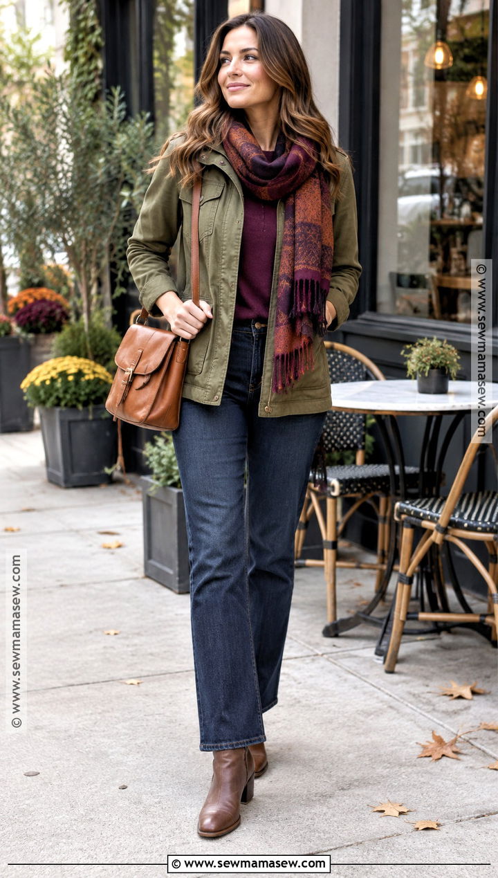 Dark Autumn Olive Utility Jacket Outfit - 20 Dark Autumn Outfits Style