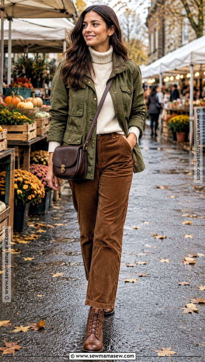 Dark Autumn Olive Utility Jacket Outfit - 20 dark autumn style ideas