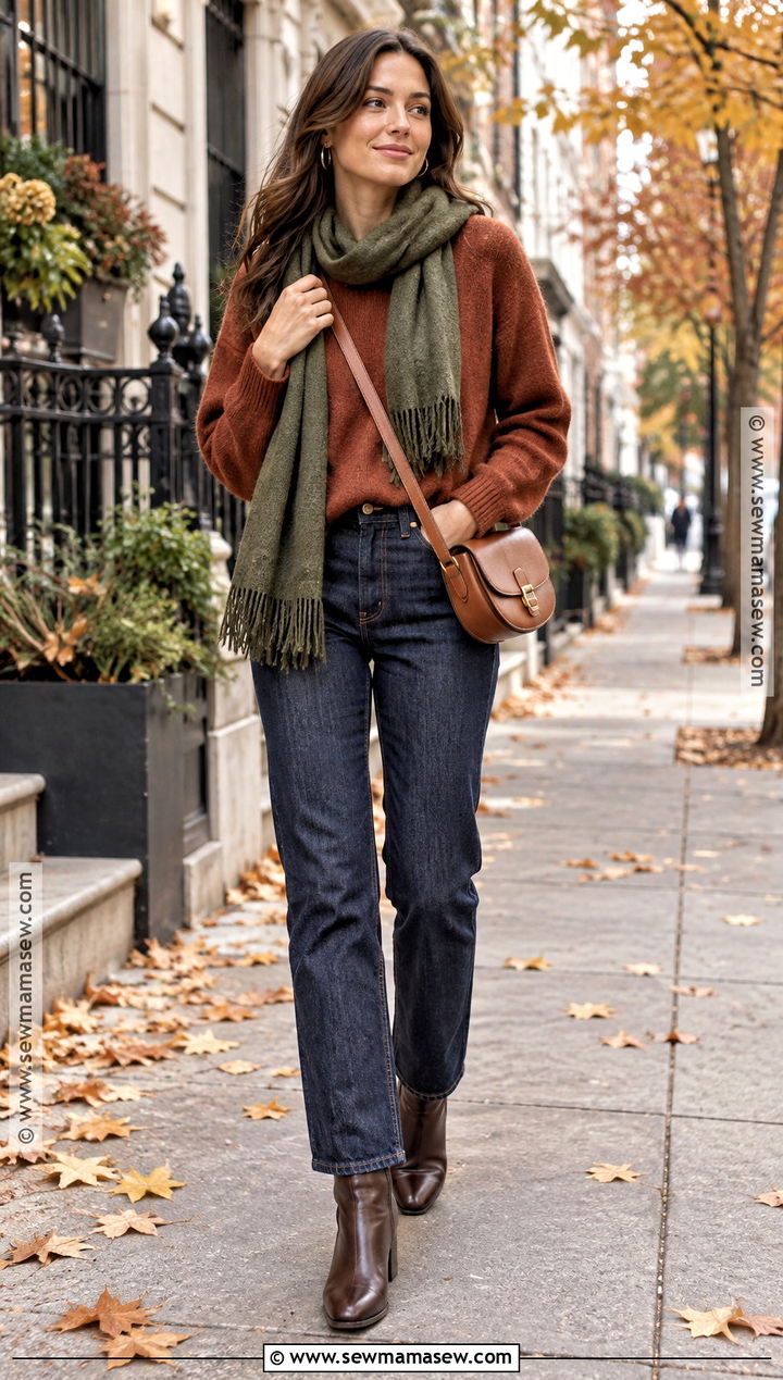 Dark Autumn Rust Sweater And Dark Jeans Outfit - 20 dark autumn style ideas